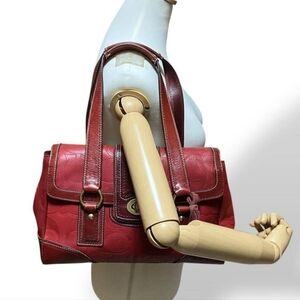 Vintage Coach Hampton Soho Bordeaux Red Leather Turnlock Flap Satchel Y2K